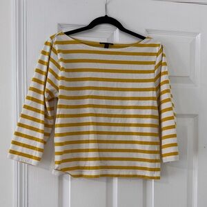 J. Crew White and Mustard Yellow Striped Long Sleeve Tee